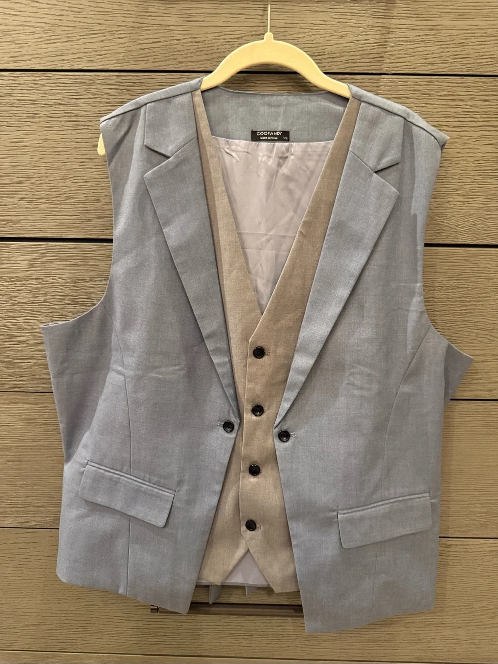 Men's Two-Tone Suit Vest - Light Gray Outer with Beige Inner Waistcoat
